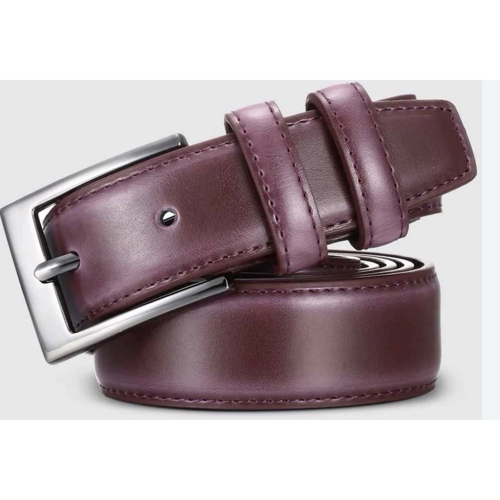 New Mio Marino Men's Burgundy Dual Loop Classic Prong Leather Belt Size 36